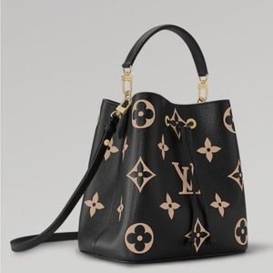 Louis Vuitton NeoNoe MM Bucket Bag. Bicolor. Leather. Black/Beige. 100% AUTH.